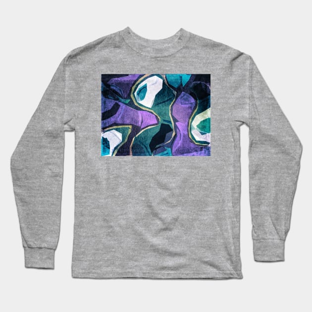 Blue And Green Abstract Art Long Sleeve T-Shirt by perkinsdesigns